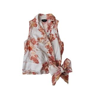 Bebe Sleeveless Wrap Top 00 White Coral Print Coastal‎ Mermaidcore